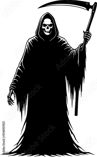 Silhouette of a grim reaper isolated on white background
