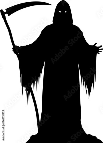 Silhouette of a grim reaper isolated on white background
