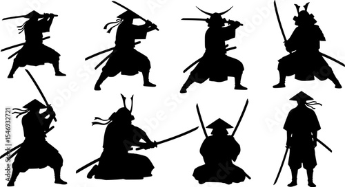 Samurai Silhouette Vector Illustration Bundle
