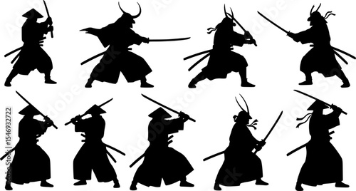 Samurai Silhouette Vector Illustration Bundle
