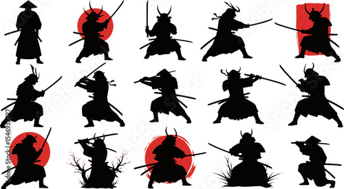 Samurai Silhouette Vector Illustration Bundle
