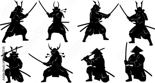 Samurai Silhouette Vector Illustration Bundle
