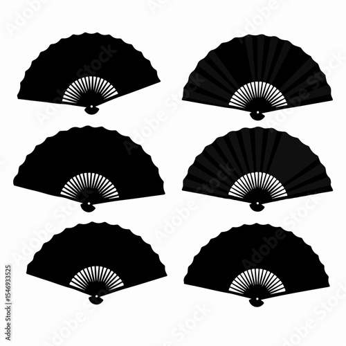Black fan silhouettes oriental style collection set