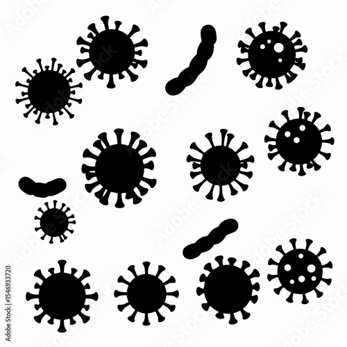 Black coronavirus and bacteria silhouette medical concept