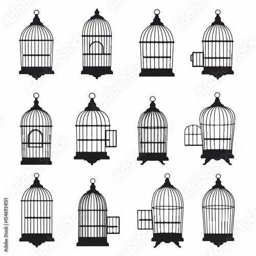 Birdcage silhouettes collection vintage cages set