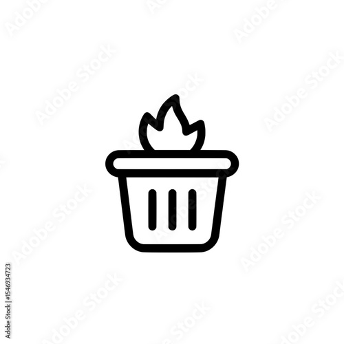 Simple icon of a waste bin with flame symbolizing burning trash