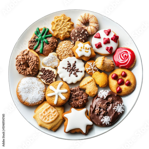 Assorted christmas cookies on white plate