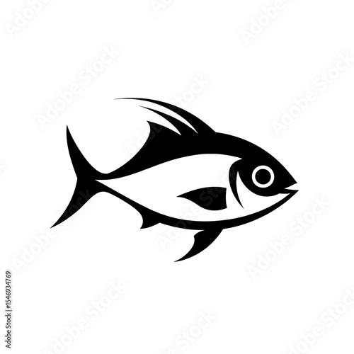 Black icon of a stylized tuna fish with sharp fins and pointed tail