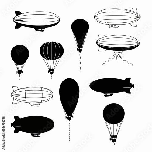 Airship hot air balloons black and white
