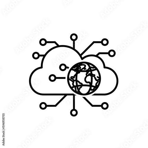 Cloud computing icon with network connections and globe representation