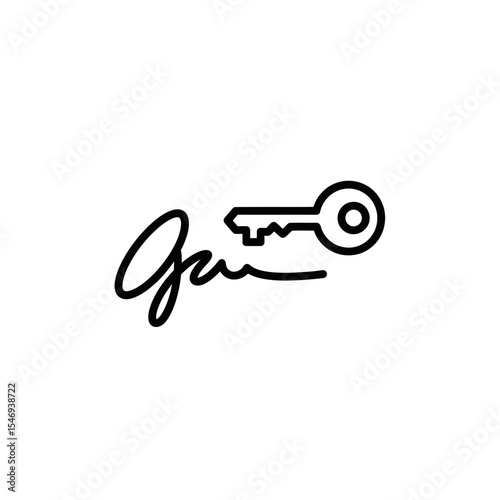 Blockchain technology key icon with signature design