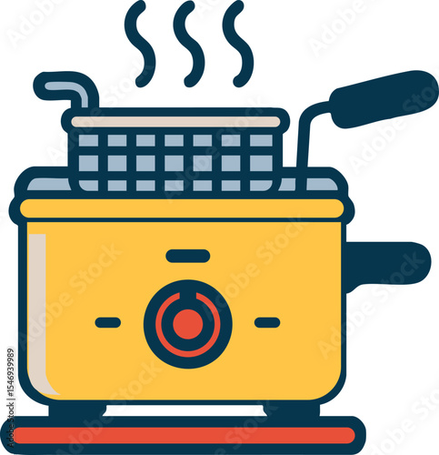 Electric Deep Fryer with Basket Kitchen Equipment Vector Illustration
