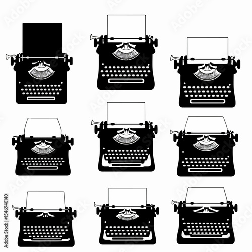 Typewriter collection black white antique style