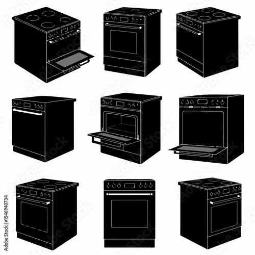 Stove appliances set, home kitchen equipment design