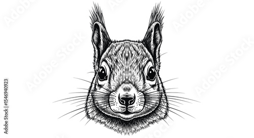 Intricate Illustration of a Squirrel's Head with Detailed Fur and Expressive Features