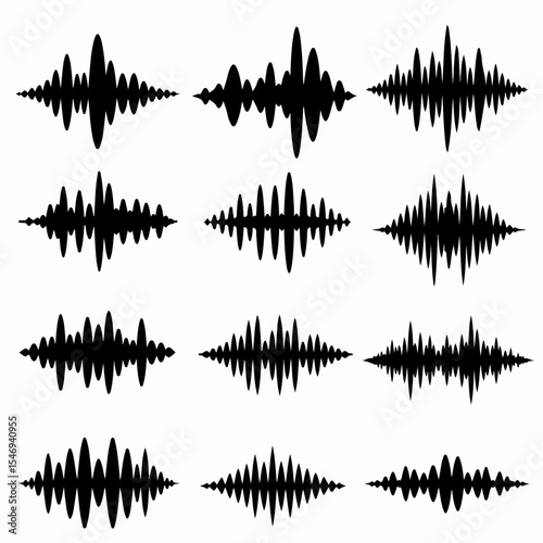 Sound waves audio signal waveform set black