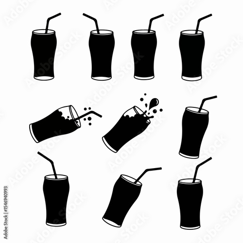 Soda drink with straw icons collection