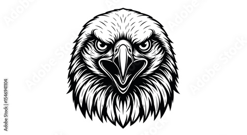 Intricate Illustration of a Fierce Eagle Head in Black and White Detailing for Nature Art