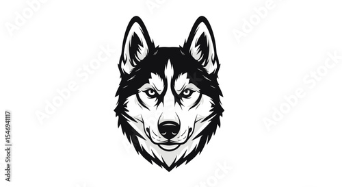 Stylized Monochrome Illustration of a Husky Dog Face with Expressive Features and Eyes