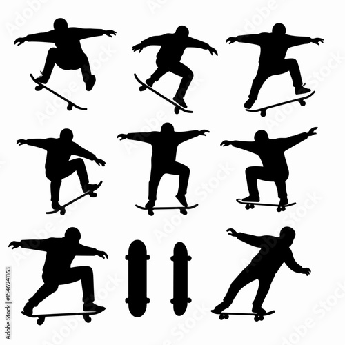 Skateboarders silhouette street sport action set