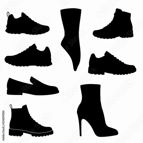 Footwear silhouette collection: shoes and boots set