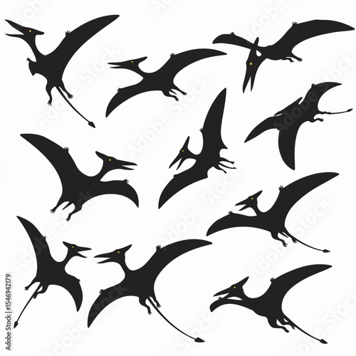 Pterodactyl silhouettes prehistoric flying reptile group