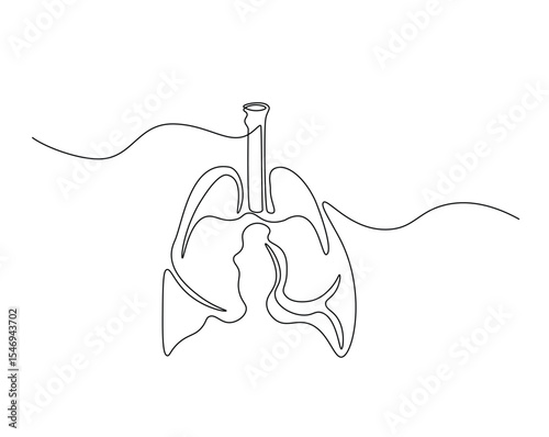 Human lungs organ outline drawing illustration. one continuous line drawing of lungs.