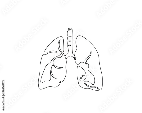Human lungs organ outline drawing illustration. one continuous line drawing of lungs.