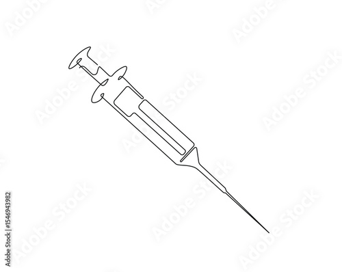 Medical syringe outline drawing illustration. one continuous line drawing of syringe- medical equipment.