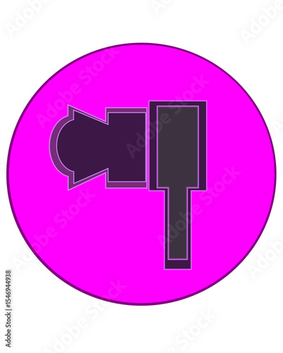 Vector of a purple circular icon with a video camera symbol. The camera silhouette is black with purple outlining, featuring a classic boxy shape and a lens protrusion. Ideal for graphic design