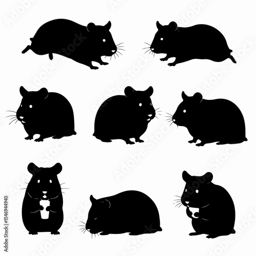 Hamster pet animal rodent silhouette set