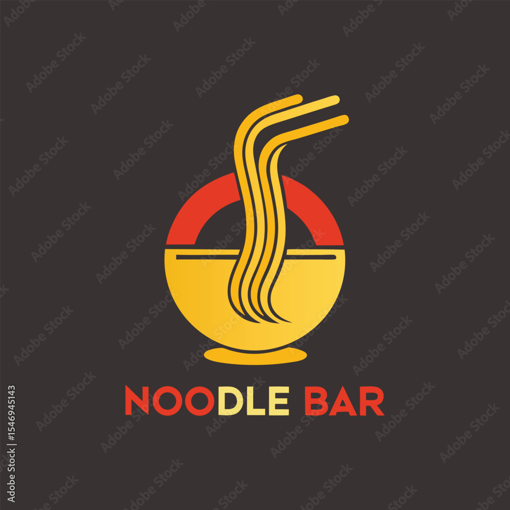 Obraz premium Minimalist noodle bar logo design with elegant single noodle loop icon, modern food branding, Asian restaurant emblem, clean line art, simple culinary vector illustration