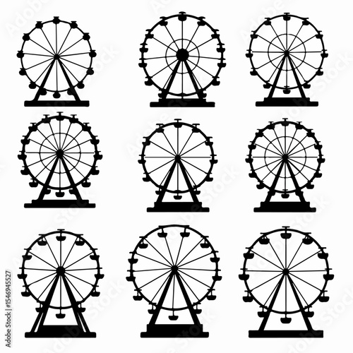 Ferris wheel silhouette set amusement park icons