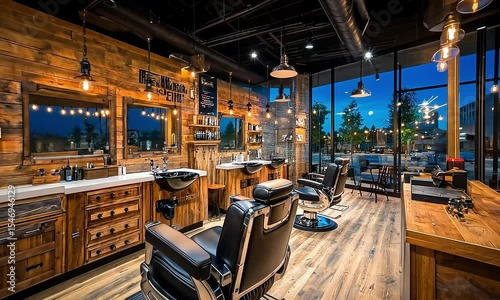 Stylish Barber Shop Interior with Wood Accents and Modern Design Elements