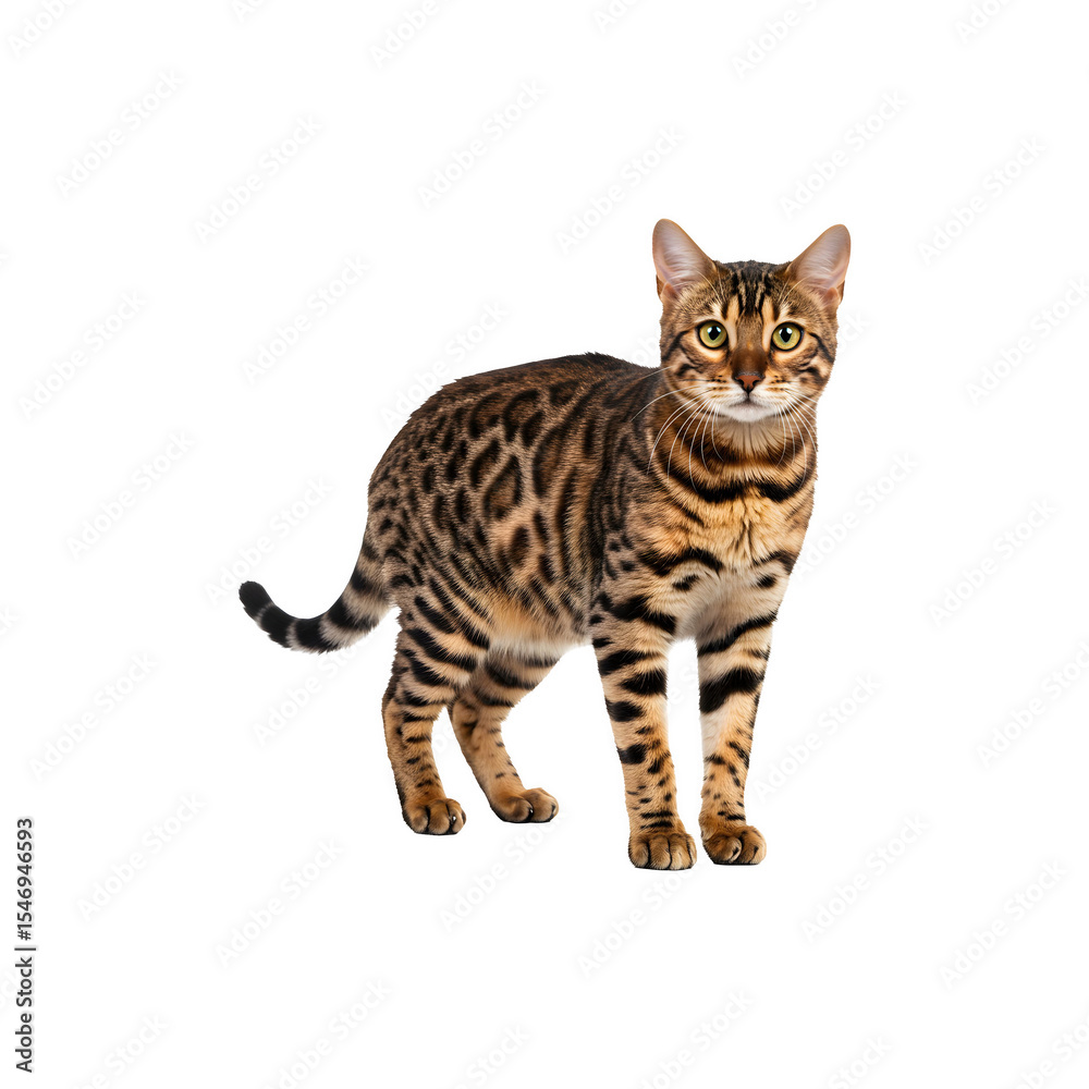 Fototapeta premium Brown Bengal cat standing on white background