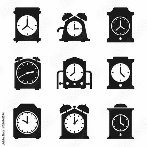 Clock Collection Displaying Time In Silhouette