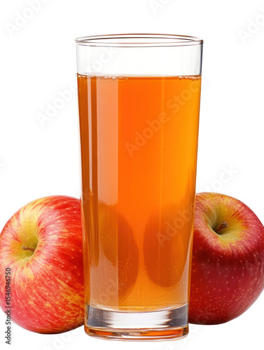  Fresh apple juice with vivid color in a tall glass with splash on transparent background