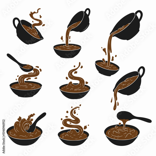 Cereal pouring with spoon and bowl.