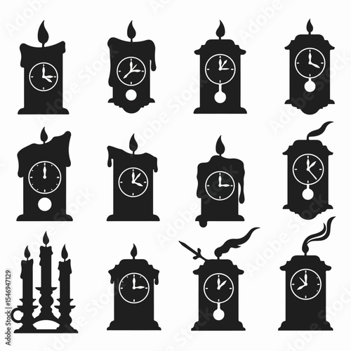 Candle clock silhouette collection time concept