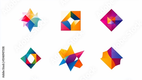Creative colorful geometric logos designs with overlapping shapes and gradients