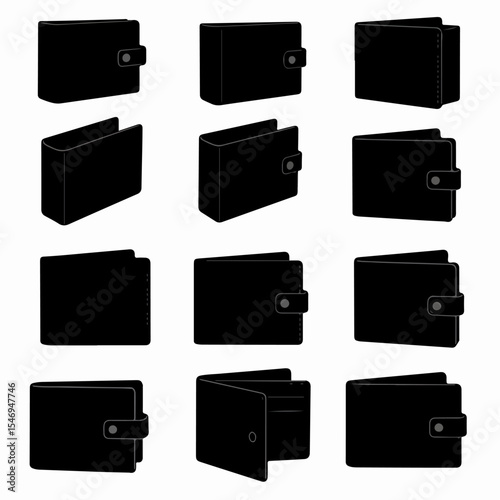 Black wallet collection in various angles and forms