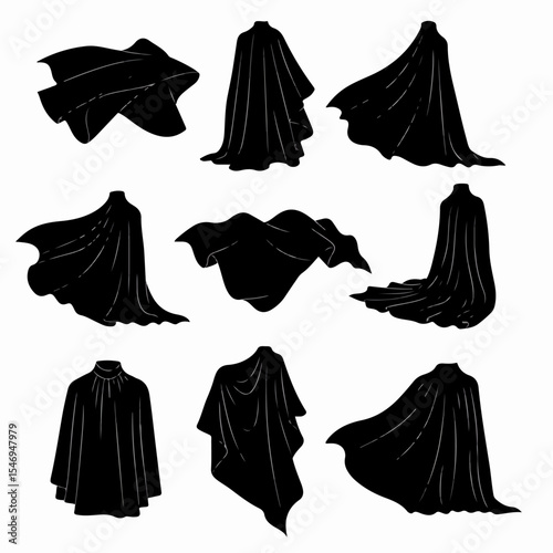 Black cloth draped in various shapes set