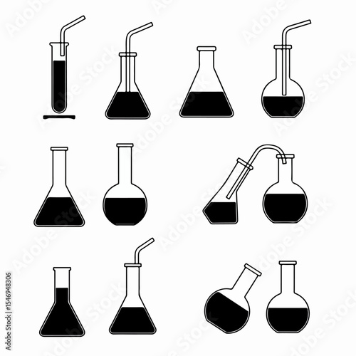 Beakers and flasks line drawing science equipment