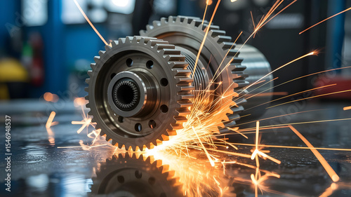 Electric sparks illuminating metallic gear in motion.
