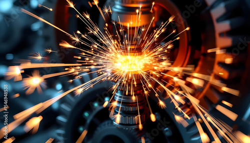Electric sparks illuminating metallic gear in motion.