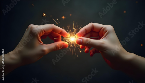 Fingers barely touching, connected by a spark.