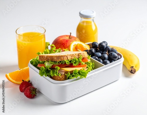 breakfast with juice and fruits mockup on white background
