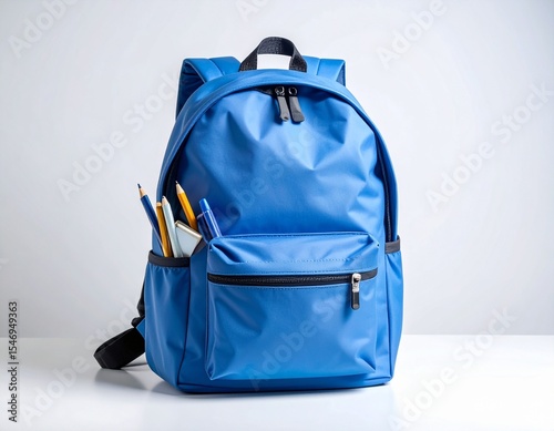 blue school bag mockup on white background