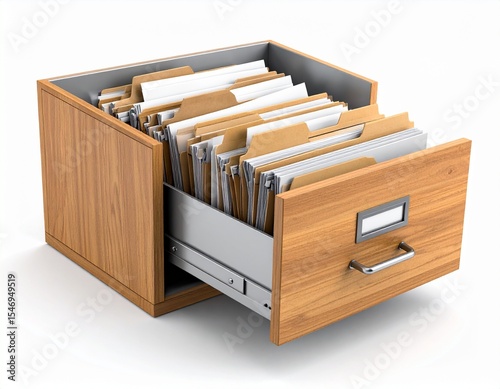wooden file cabinet mockup on white background