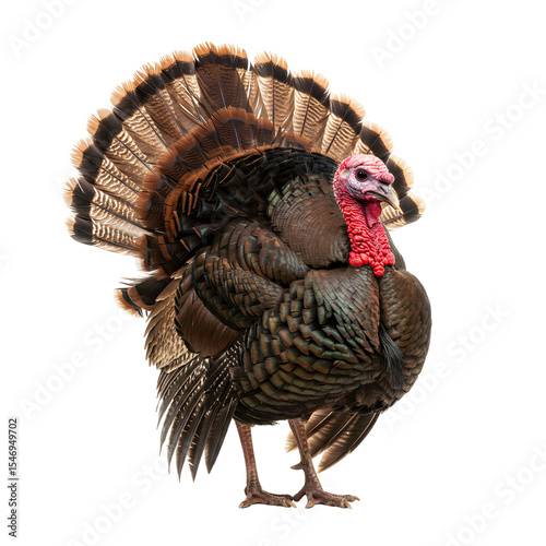 Thanksgiving turkey standing tall with feathers spread behind it